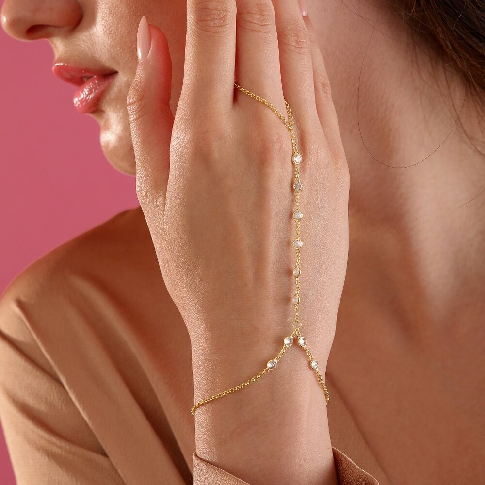 Dainty Hand Chain Bracelet 14K Gold Plated Hand Chain Bracelet 925 sterling silv